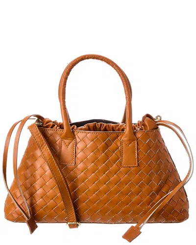 Isabella Rosetti Roberta Leather Woven Tote In Brown