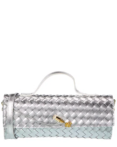 Isabella Rosetti Stella Hand-woven Metallic Leather Clutch In Silver