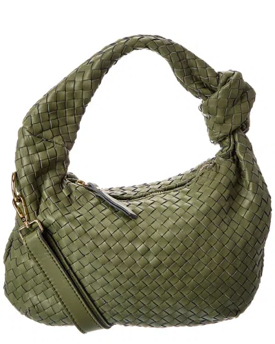 Isabella Rosetti Sylvie Hand-woven Leather Shoulder Bag In Green