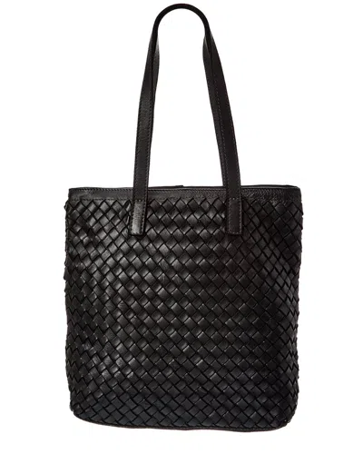 Isabella Rossetti Claire Hand Woven Leather Tote In Black