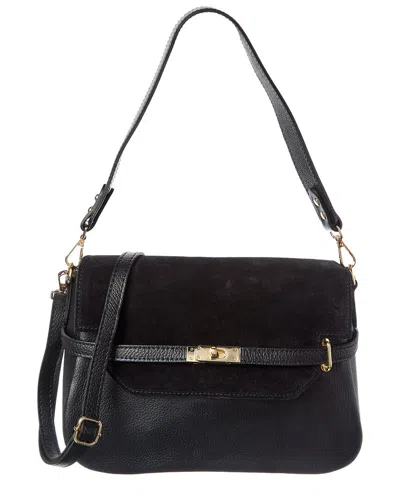 Isabella Rossetti Greta Suede & Leather Handbag In Black