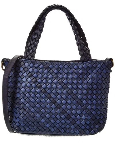 Isabella Rossetti Marie Hand Woven Leather Tote In Blue