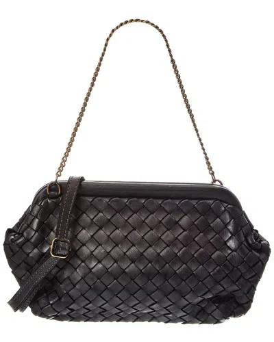 Isabella Rossetti Quincy Hand Woven Leather Clutch In Black