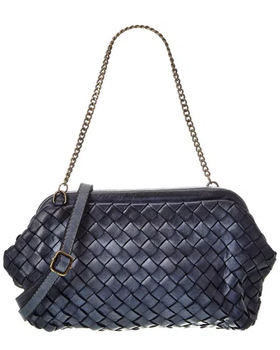 Isabella Rossetti Quincy Hand Woven Leather Clutch In Blue