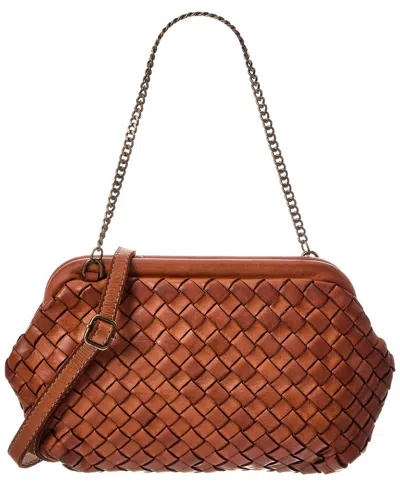 Isabella Rossetti Quincy Hand Woven Leather Clutch In Tan