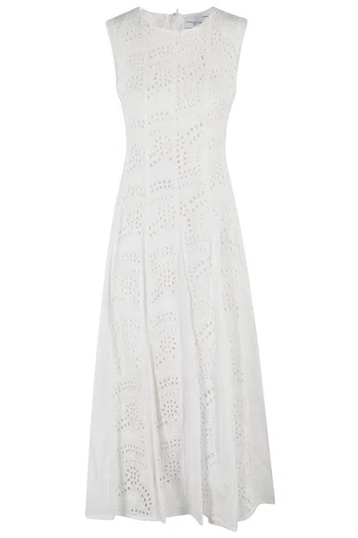 Isabelle Blanche Abito Midi Dress With San Gallo Lace In White
