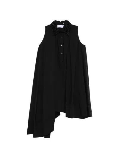 Isabelle Blanche Beaded Asymmetric Mini Dress In Black