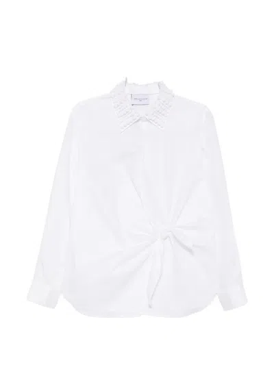 Isabelle Blanche Bead-embellished Knot-detail Shirt In Neutral