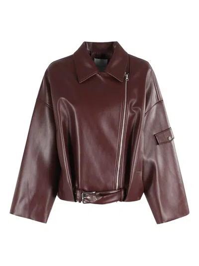 Isabelle Blanche Belted Pocket Jacket In Burgundy