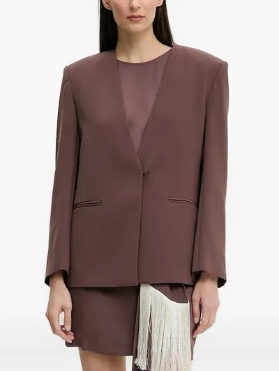 Isabelle Blanche Belted Single-breasted Blazer In Brown