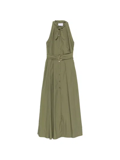 Isabelle Blanche Belted Tie-neck Maxi Dress In Green