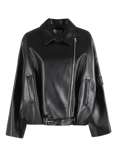 Isabelle Blanche Belted Zip-front Jacket In Black