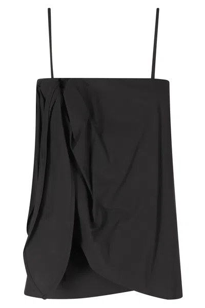 Isabelle Blanche Black Adjustable-bow Back-zipper Cotton Tank Top