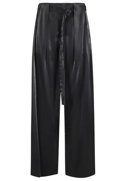 Isabelle Blanche Black Belted Double-darts Viscose-blend Straight-leg Pants