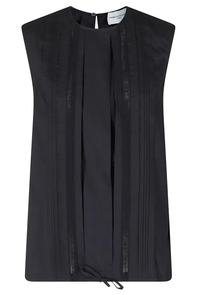 Isabelle Blanche Black Vertical-lace Button-back Cotton Tank Top