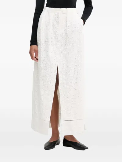 Isabelle Blanche Broderie-anglaise Front-slit Maxi Skirt In White