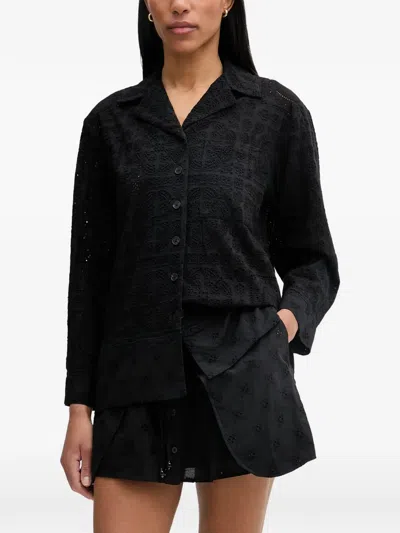 Isabelle Blanche Broderie-anglaise Long-sleeve Shirt In Black