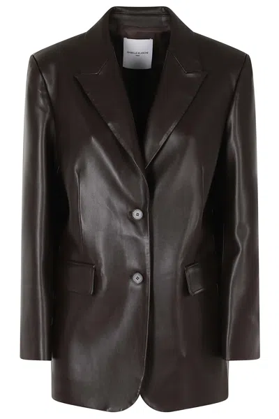 Isabelle Blanche Brown Single-breasted Faux Leather Jacket In Black