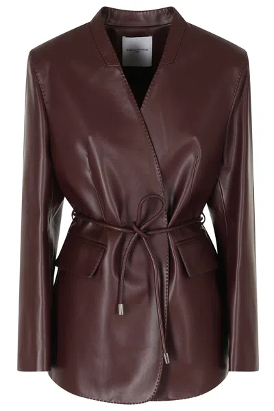 Isabelle Blanche Burgundy Single-breasted Faux Leather Jacket In Multi
