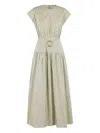 Isabelle Blanche Midi Dress With Cap Sleeves And Cinched Waist In Gray