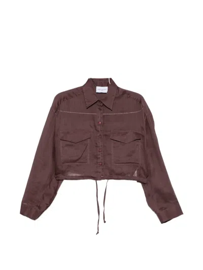 Isabelle Blanche Cropped Drawstring-hem Shirt In Brown