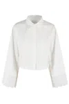 Isabelle Blanche Cropped Shirt With Classic Collar And Lace Detailing In White