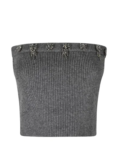 Isabelle Blanche Crystal-embellished Ribbed Tube Top In Grey