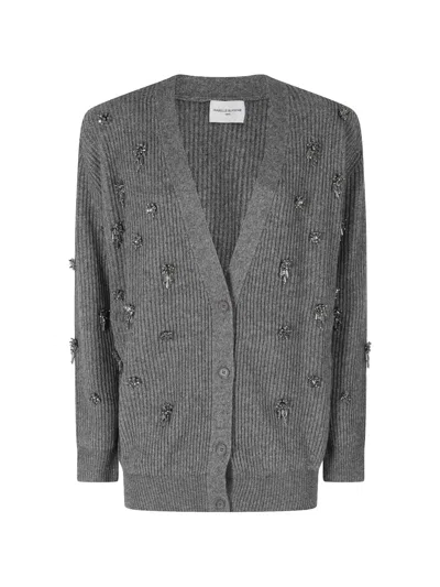 Isabelle Blanche Crystal-embellished Ribbed-knit Woolcardigan In Gray