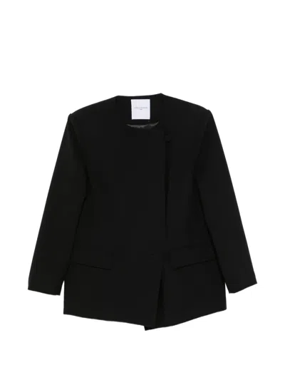Isabelle Blanche Double-breasted Collarless Jacket In Black