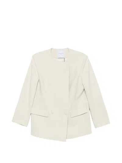 Isabelle Blanche Double-breasted Collarless Jacket In Neutral