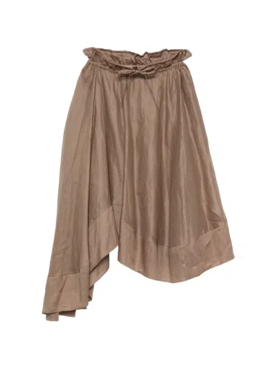 Isabelle Blanche Drawstring Asymmetric Skirt In Brown