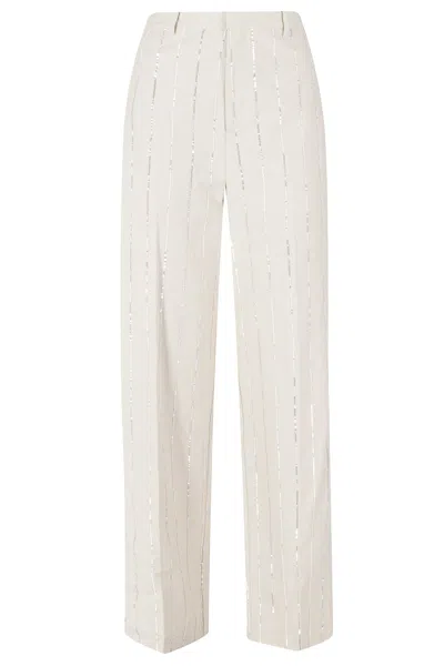 Isabelle Blanche Ecru Sequins-striped Zippered Cotton Wide-leg Pants In Multi