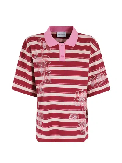 Isabelle Blanche Embellished Striped Polo Shirt In Red