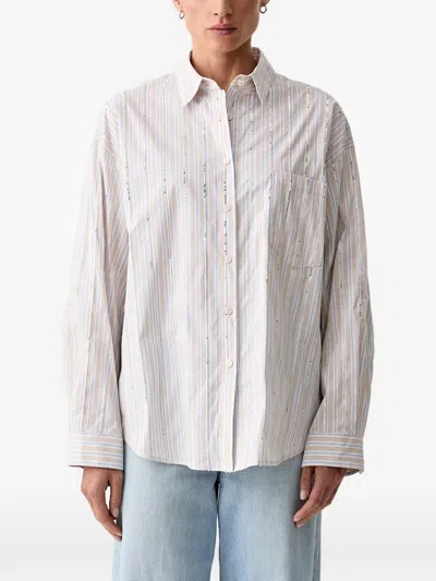 Isabelle Blanche Embellished Striped Shirt In Neutral