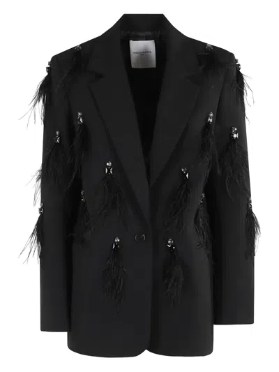 Isabelle Blanche Feather-embellished Blazer In Black