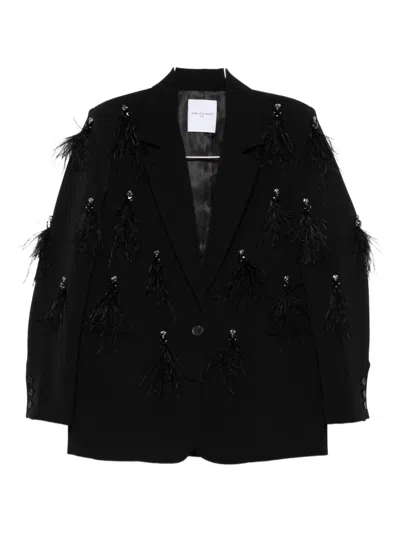 Isabelle Blanche Feather-embellished Blazer In Black