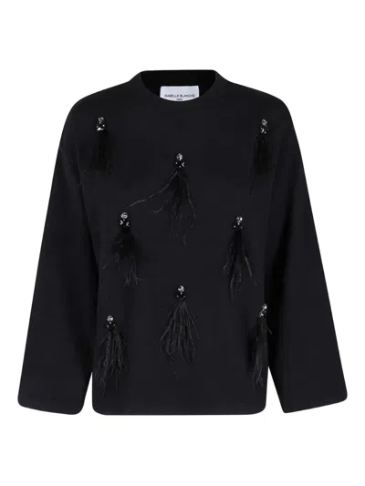 Isabelle Blanche Feather-embellished Sweater In Black