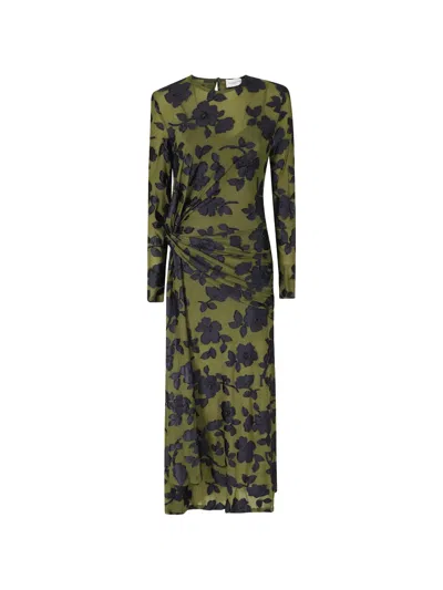 Isabelle Blanche Floral-embroidered Gathered Maxi Dress In Green