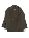 Isabelle Blanche Fringed Scarf-detail Coat In Green