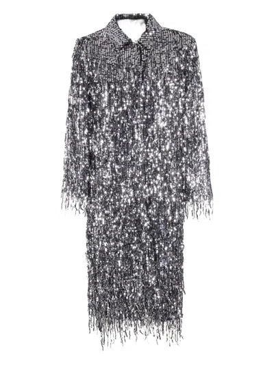 Isabelle Blanche Fringed Sequinned Coat In Silver