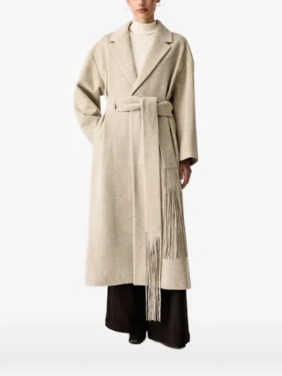 Isabelle Blanche Fringe-trimmed Belted Coat In Neutral