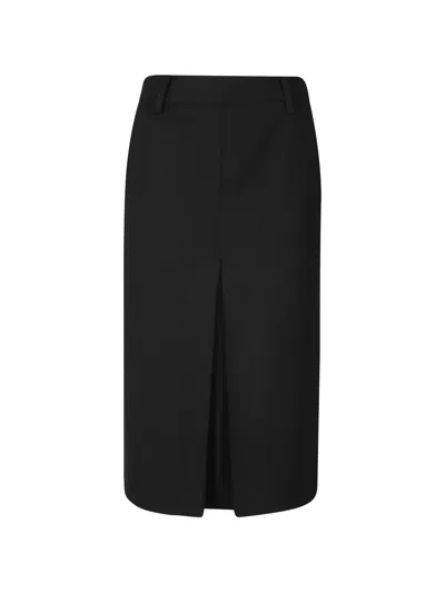 Isabelle Blanche Front-slit Belt-loop Skirt In Black