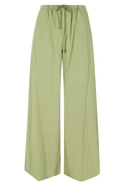 Isabelle Blanche Green Drawstring Elastic-waistband Cotton Pants