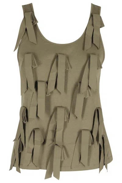 Isabelle Blanche Green Tassels Round-neck Cotton Tank Top In Multi