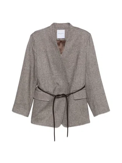 Isabelle Blanche Herringbone Belted Jacket In Animal Print