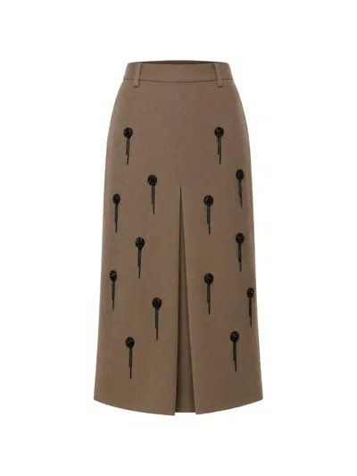 Isabelle Blanche Inverted-pleat Midi Skirt In Brown