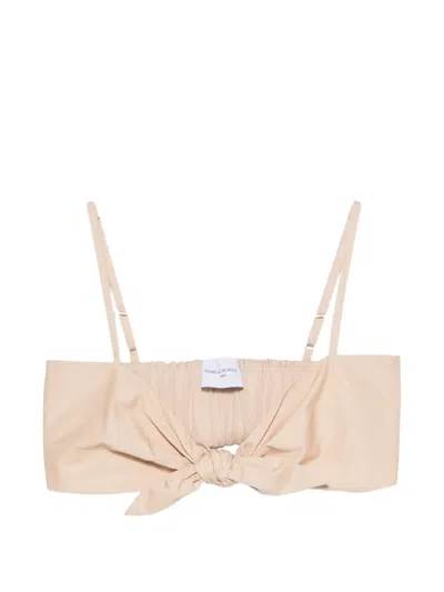 Isabelle Blanche Knot-detail Spaghetti-strap Top In Brown