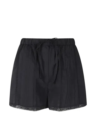 Isabelle Blanche Lace-trim Pintuck-detail Shorts In Black