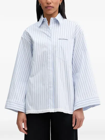 Isabelle Blanche Lace-trim Striped Shirt In Blue