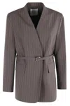 Isabelle Blanche Lapelless Striped Blazer In Gray